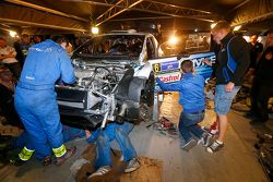 M-Sport mechanics work on the crashed car of Ott Tanak and Molder Raigo