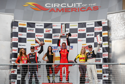 GT Race podium: race winner Oliver Beretta, second place Ryan Dalziel, third place Johnny O'Connell