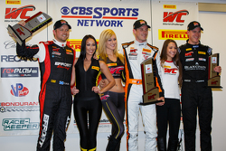 GT winners podium: race winner Kevin Estre, second place Ryan Dalziel, Nicky Catsburg