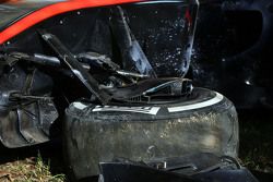 The damaged McLaren MP4-30 of Kevin Magnussen, McLaren after he crashed