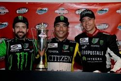 De Izquierda a derecha: Hugo Oliveras Monster Energy/Toyota/3M, Rubén Pardo Citizen/Potosinos/Toyota y Luis Felipe Montano Aeropostale/Integra/Toyota