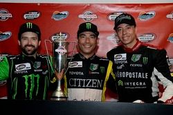 De Izquierda a derecha: Hugo Oliveras Monster Energy/Toyota/3M, Rubén Pardo Citizen/Potosinos/Toyota y Luis Felipe Montano  Aeropostale/Integra/Toyota