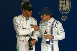 Pole winner Lewis Hamilton, Mercedes AMG F1 and Third place Felipe Massa, Williams F1 Team