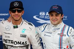 Pole winner Lewis Hamilton, Mercedes AMG F1 Team and third place Felipe Massa, Williams F1 Team