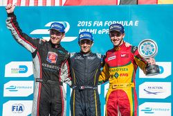 Podium: race winner Nicolas Prost, second place Scott Speed, third place Daniel Abt