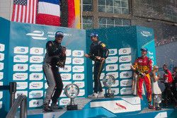 Podium: race winner Nicolas Prost, second place Scott Speed, third place Daniel Abt