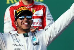 Race winner Lewis Hamilton, Mercedes AMG F1 celebrates on the podium