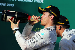 Nico Rosberg, Mercedes AMG F1 celebrates his second position on the podium