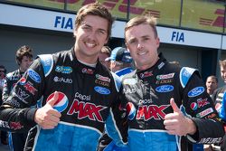 Race winner Mark Winterbottom, Prodrive Racing Australia Ford and Chaz Mostert, Prodrive Racing Australia Ford celebrate first and second