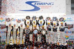 Class winners podium: P class winners Joao Barbosa, Christian Fittipaldi, Sébastien Bourdais, PC class winners Mike Guasch, Andrew Palmer, Tom Kimber-Smith, GTLM class winners Jan Magnussen, Antonio Garcia, Ryan Briscoe, GTD class winners Ian James, Mario