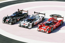 The 2015 Porsche 919 Hybrid presented in three different colors for Le Mans only