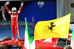 Race winner Sebastian Vettel, Ferrari celebrates in parc ferme