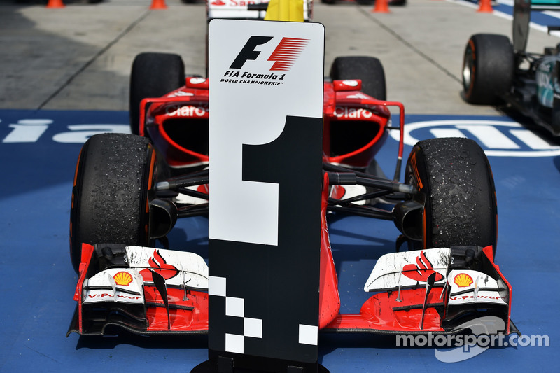 Ferrari SF15-T of race winner Sebastian Vettel, Ferrari in parc ferme