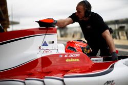 Esteban Ocon ART Grand Prixis pushed back into the garage  