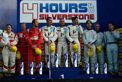 Podium: second place Felipe Barreiros, Mads Rasmussen, Francisco Guedes, winners Eric Dermont, Franck Perera, Dino Lunardi, third place Daniel Brown, Roald Goethe, Archie Hamilton