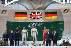 1st place Lewis Hamilton Mercedes AMG F1, with 2nd place Nico Rosberg Mercedes AMG F1 and 3rd place Sebastian Vettel Ferrari