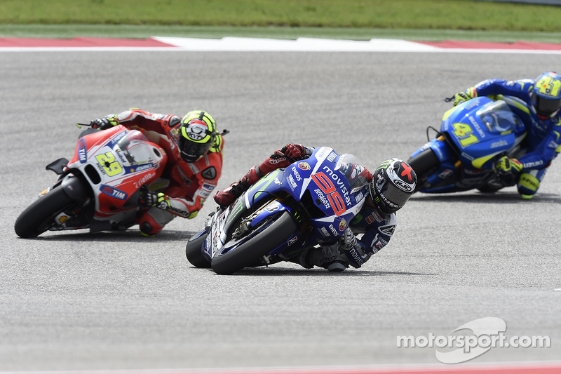 Jorge Lorenzo, Yamaha Factory Racing; Andrea Iannone, Ducati Team, und Aleix Espargaro, Team Suzuki 