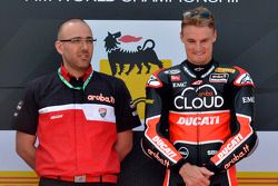 Race winner Chaz Davies, Ducati Team, on the podium