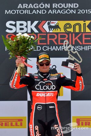 Race winner Chaz Davies, Ducati Team, on the podium