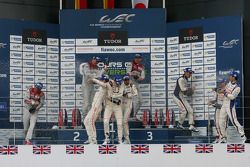 Podium: race winners Benoit Tréluyer, Marcel Fassler, Andre Lotterer, second place Romain Dumas, Neel Jani, Marc Lieb, third place Anthony Davidson, Sébastien Buemi, Kazuki Nakajima