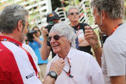 Maurizio Arrivabene, Ferrari Team Principal with Bernie Ecclestone, and Eddie Jordan, BBC Television Pundit