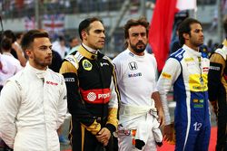 Will Stevens, Manor F1 Team; Pastor Maldonado, Lotus F1 Team; Fernando Alonso, McLaren and Felipe Na