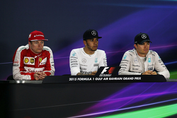 The post race FIA Press Conference Kimi Raikkonen, Ferrari, second; Lewis Hamilton, Mercedes AMG F1, race winner; Nico Rosberg, Mercedes AMG F1, third