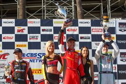 GT winners podium: First placed Olivier Beretta, Second placed Chris Dyson and third placed Ryan Dalziel