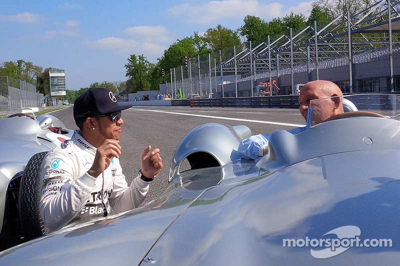 Lewis Hamilton, Mercedes F1, dan Sir Stirling Moss at Monza