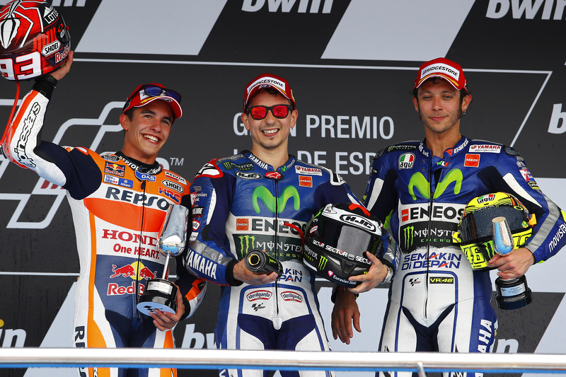 2015: 1. Jorge Lorenzo, 2. Marc Marquez, 3. Valentino Rossi