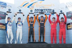 PC Podium: Race winners #11 RSR Racing Oreca FLM09 Chevrolet: Chris Cumming, Bruno Junqueira, Second placed #54 CORE autosport Oreca FLM09: Jon Bennett, Colin Braun and third placed #38 Performance Tech Motorsports ORECA FLM09: James French