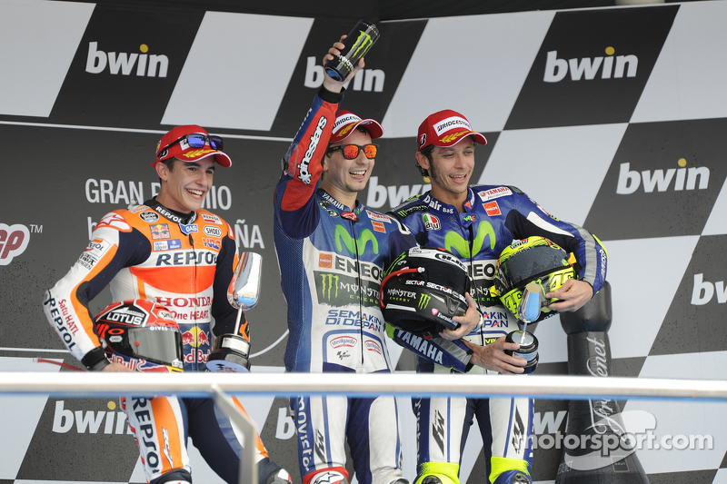 Podio: 1º Jorge Lorenzo, 2º Marc Márquez, 3º Valentino Rossi