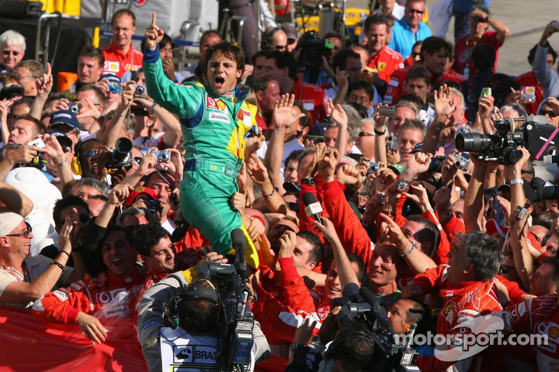 Race winner Felipe Massa celebrates
