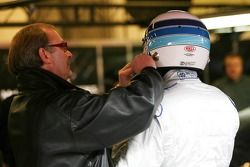 Mika Hakkinen, test driver for McLaren Mercedes with his manager Didier Coton