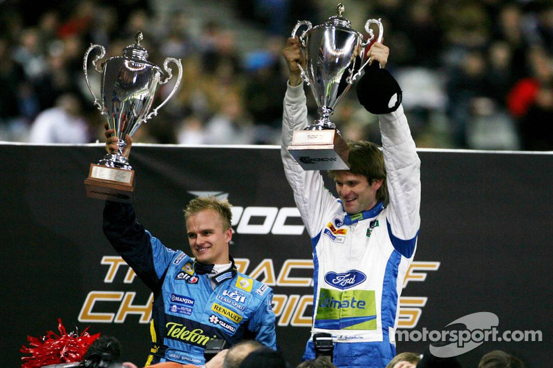 Nations Cup winners Heikki Kovalainen and Marcus Gronholm celebrate