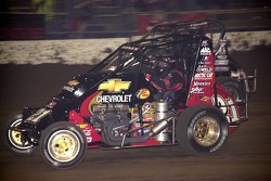 Past O'Reilly Chili Bowl Nationals champions Tracy Hines (21) and Jason Leffler (71J) engaged in a spirited duel for the fourth and final Oklahoma Dodge Dealers Championship Feature event