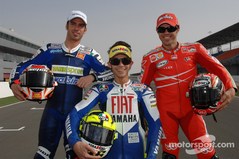 Marco Melandri, Valentino Rossi y Loris Capirossi