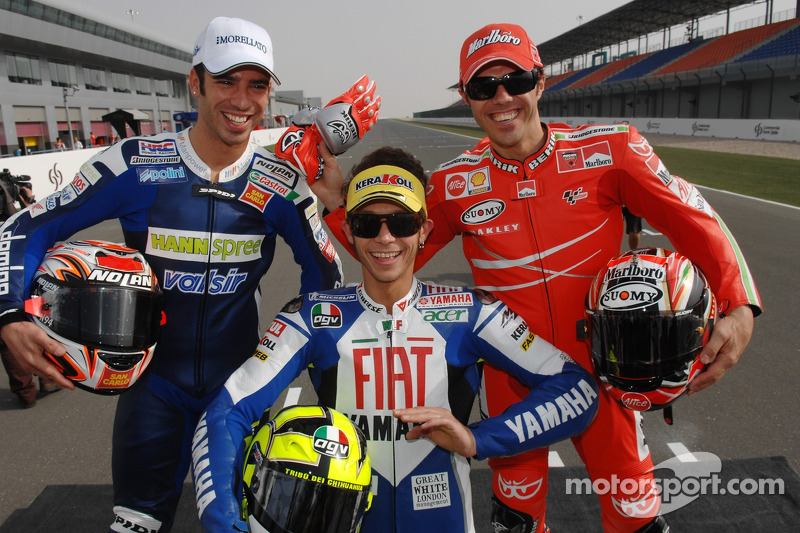Marco Melandri, Valentino Rossi y Loris Capirossi