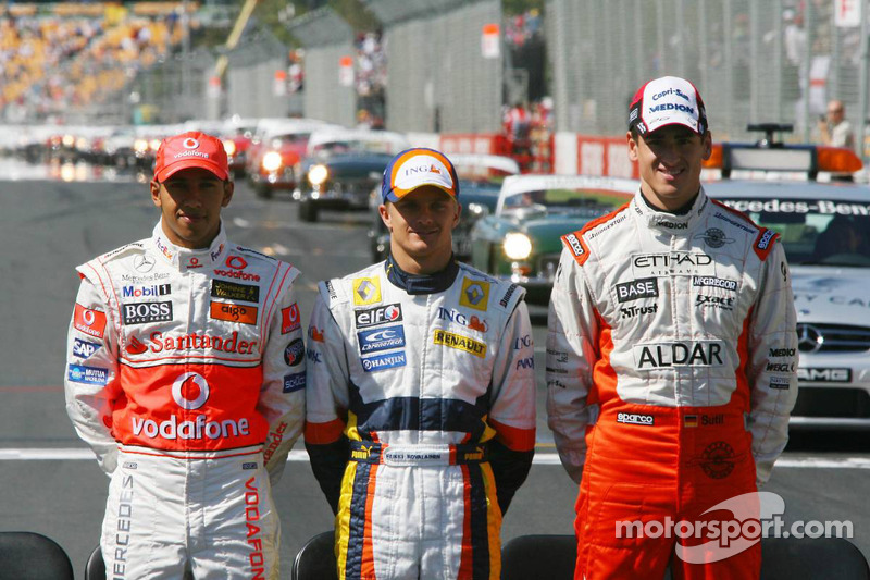 Die 3 F1-Neulinge 2007: Lewis Hamilton, McLaren-Mercedes; Heikki Kovalainen, Renault F1 Team; Adrian