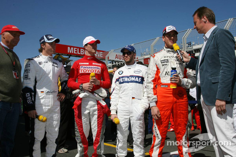 RTL Interview - Niki Lauda, Nico Rosberg, WilliamsF1 Team, Ralf Schumacher, Toyota Racing, Nick Heidfeld, BMW Sauber F1 Team, Adrian Sutil, Spyker F1 Team, Heiko Wasser