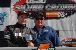 Victory lane: race winner Tracy Hines with A.J. Foyt