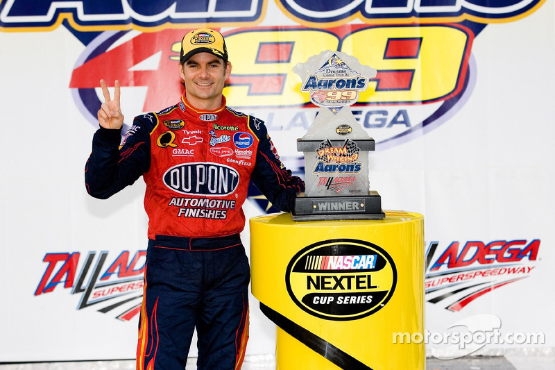 Victory lane: race winner Jeff Gordon celebrates