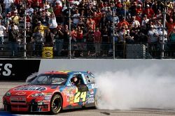 Race winner Jeff Gordon celebrates