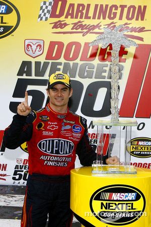 Victory lane: race winner Jeff Gordon celebrates