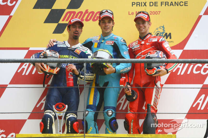 Podio: 1º Chris Vermeulen, 2º Marco Melandri, 3º Casey Stoner