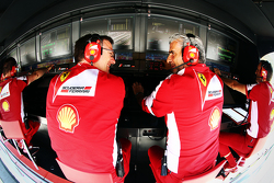 James Allison, Ferrari Chassis Technical Director and Maurizio Arrivabene, Ferrari Team Principal on the pit gantry