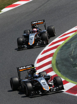 Sergio Perez, Sahara Force India F1 VJM08 leads team mate Nico Hulkenberg, Sahara Force India F1 VJM08