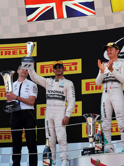 Lewis Hamilton, Mercedes AMG F1 celebrates his second position on the podium