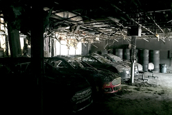 The burnt remains of the Leavine Family Racing shop