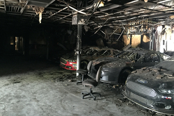 The burnt remains of the Leavine Family Racing shop